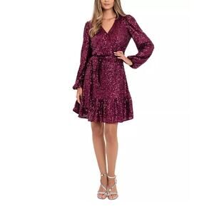 Betsy & Adam Sequin Belted Long Sleeve Dress $239 MSRP